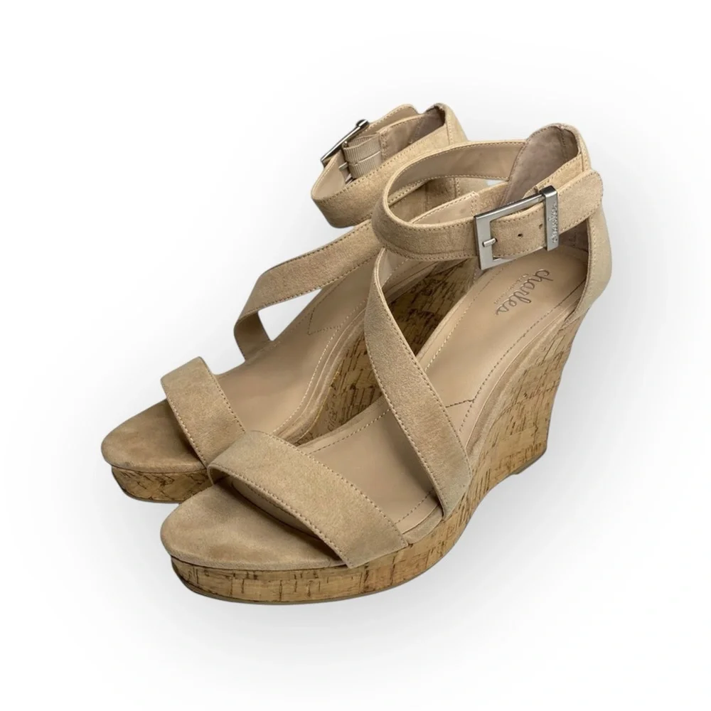 Charles by Charles David ᪥ Leanna Wedge Cork Platform Sandals ᪥ Nude Microsuede